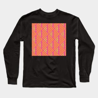 Hot Pink, Lime, and Orange Striped Check Pattern Long Sleeve T-Shirt